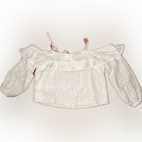 Astr the Label White Gauzy Eyelet Off Shoulder Flowy Cottagecore Peasant Top M - Picture 11 of 15